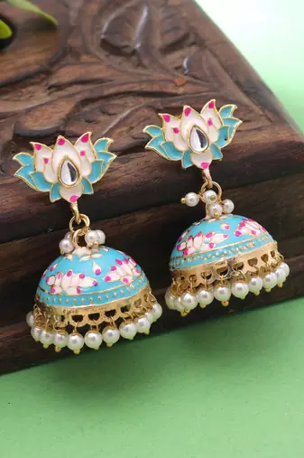 Firozi color meenakari earrings traditional pattern