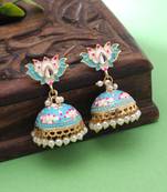 Firozi color meenakari earrings traditional pattern