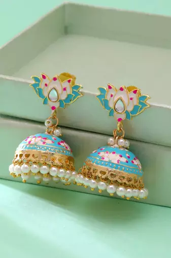 Firozi color meenakari earrings traditional pattern