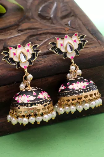 Black color meenakari earrings ethnic finish