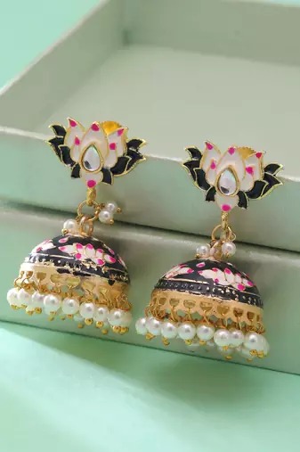 Black color meenakari earrings ethnic finish