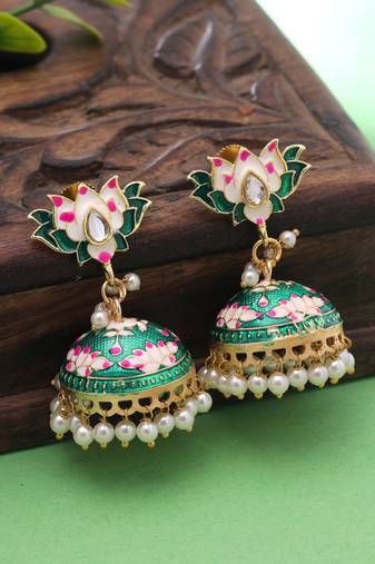 Green color meenakari earrings colorful design