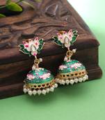 Green color meenakari earrings colorful design