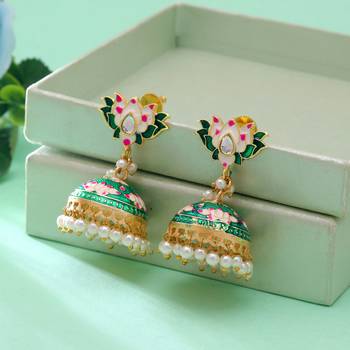 Green color meenakari earrings colorful design 2