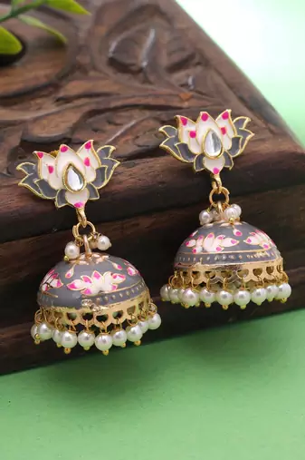 Grey color meenakari earrings traditional look