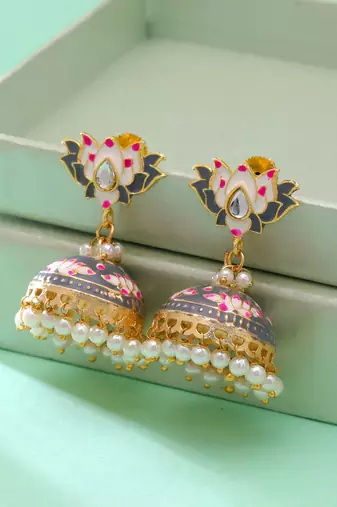 Grey color meenakari earrings traditional look