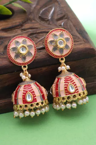 Peach color meenakari earrings designer style