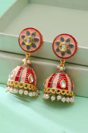 Peach color meenakari earrings designer style