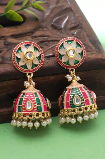Rani & green color meenakari earrings royal design