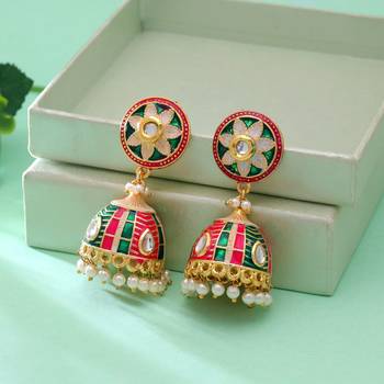 Rani & green color meenakari earrings royal design 2