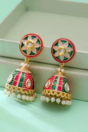 Rani & green color meenakari earrings royal design