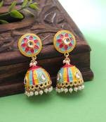 Yellow color meenakari earrings festive design