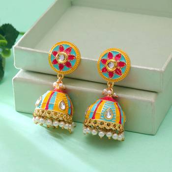 Yellow color meenakari earrings festive design 2