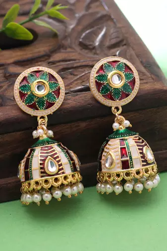 Maroon & green color meenakari earrings ethnic finish