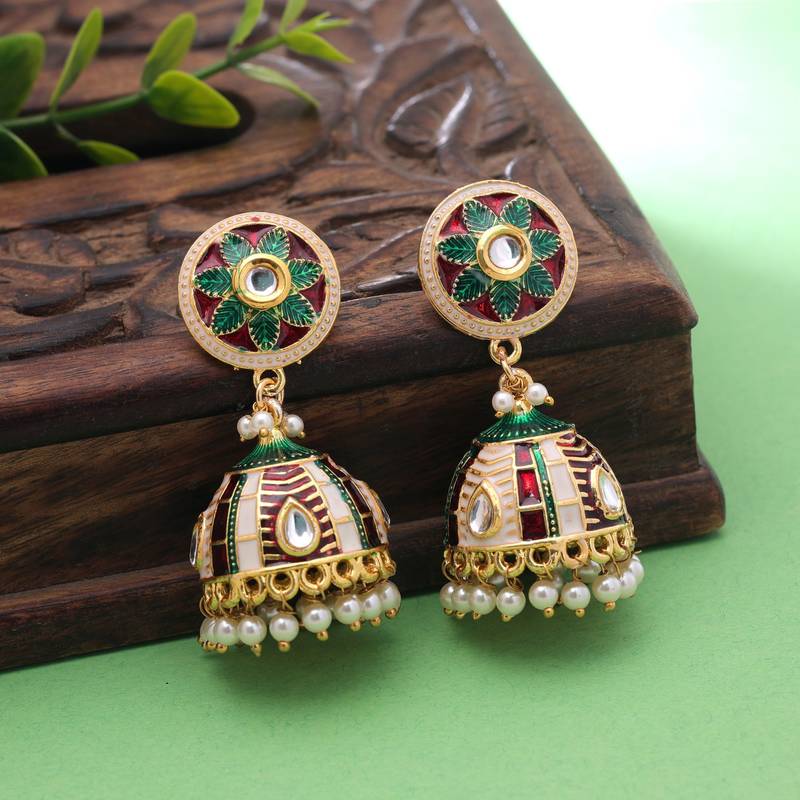 Maroon & green color meenakari earrings ethnic finish
