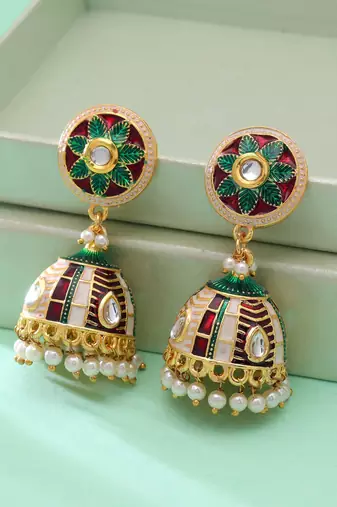 Maroon & green color meenakari earrings ethnic finish