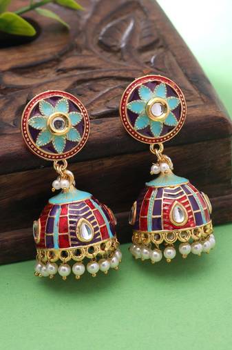Firozi color meenakari earrings handmade design
