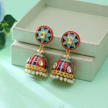 Firozi color meenakari earrings handmade design 2