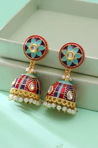 Firozi color meenakari earrings handmade design