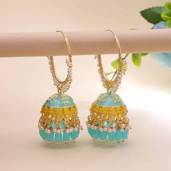 Firozi color meenakari earrings designer style 1