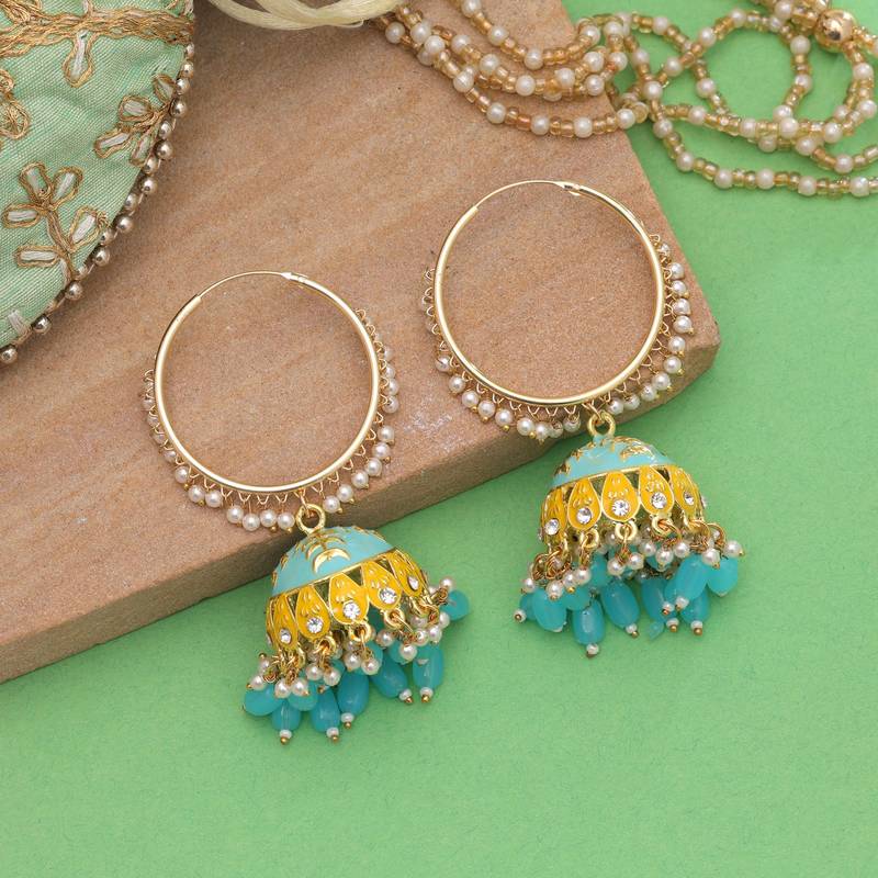 Firozi color meenakari earrings designer style