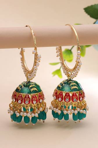 Green color meenakari earrings ethnic pattern