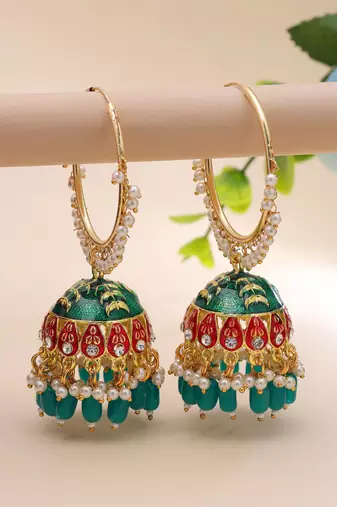 Green color meenakari earrings ethnic pattern