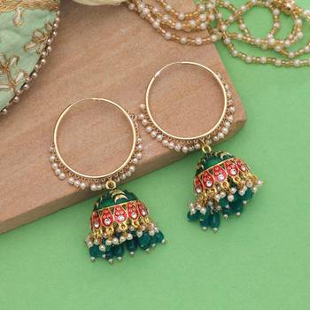 Green color meenakari earrings ethnic pattern 2