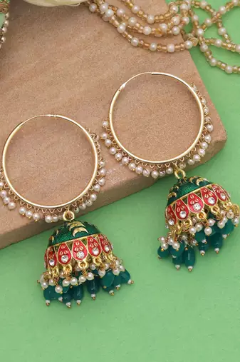 Green color meenakari earrings ethnic pattern