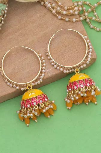 Yellow color meenakari earrings traditional style