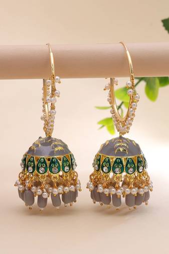 Grey color meenakari earrings handmade finish