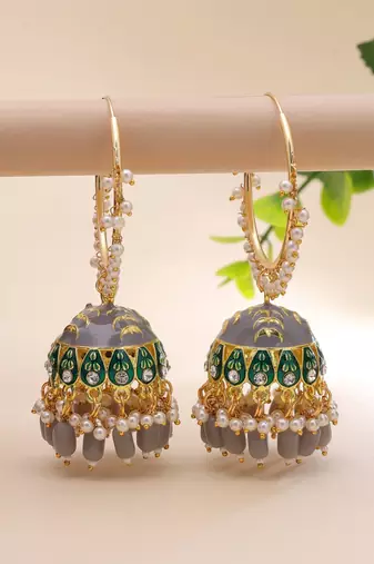 Grey color meenakari earrings handmade finish