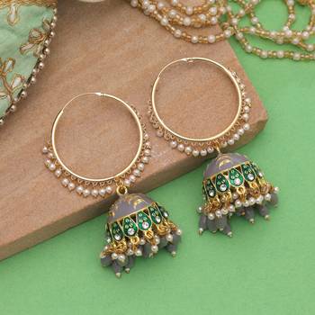 Grey color meenakari earrings handmade finish 2