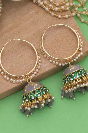 Grey color meenakari earrings handmade finish