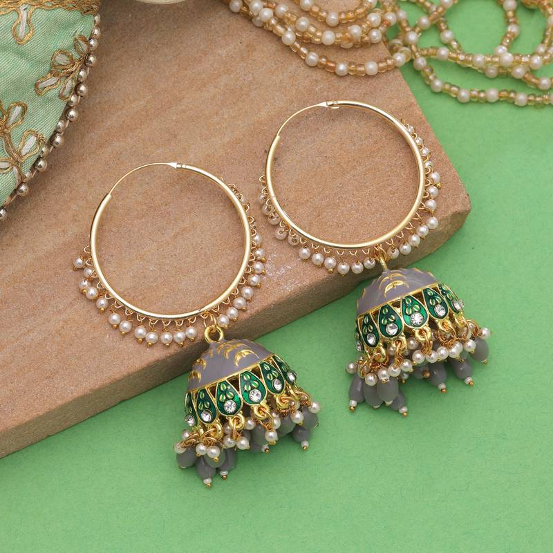 Grey color meenakari earrings handmade finish