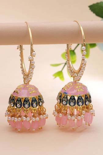 Light pink color meenakari earrings festive look