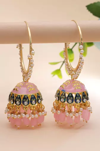 Light pink color meenakari earrings festive look