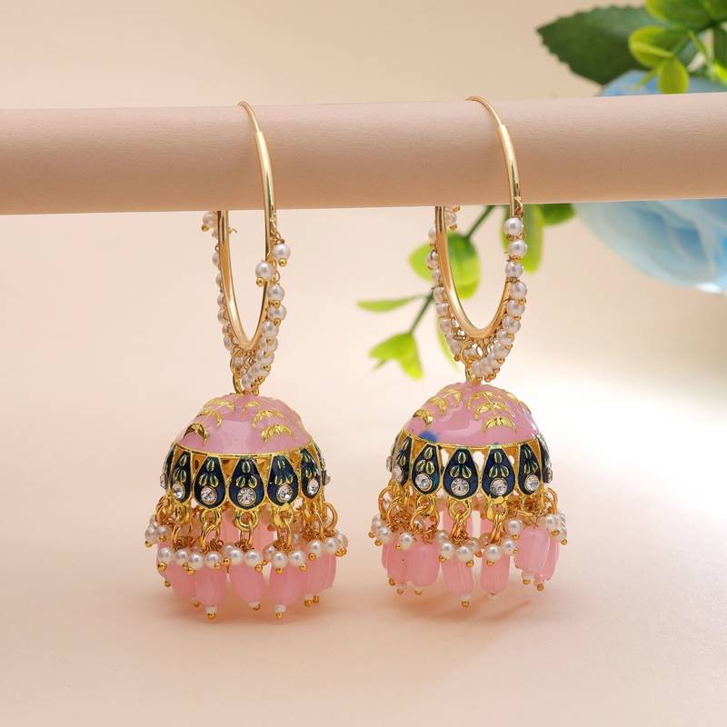 Light pink color meenakari earrings festive look