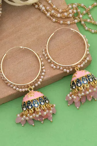 Light pink color meenakari earrings festive look