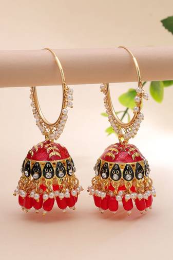 Red color meenakari earrings traditional design