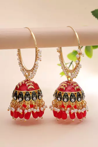 Red color meenakari earrings traditional design