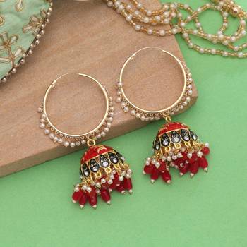 Red color meenakari earrings traditional design 2