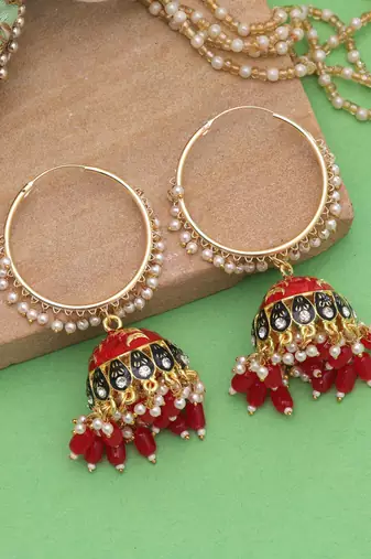 Red color meenakari earrings traditional design