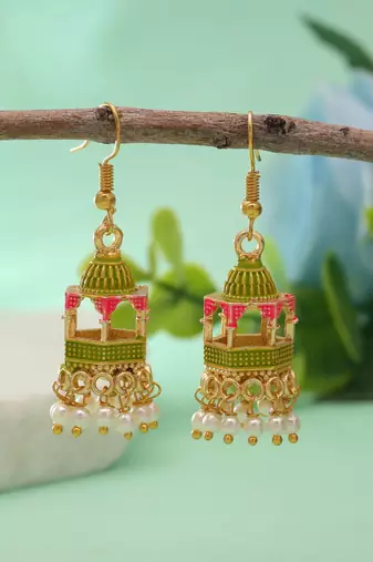 Parrot green color palki meenakari earrings royal look