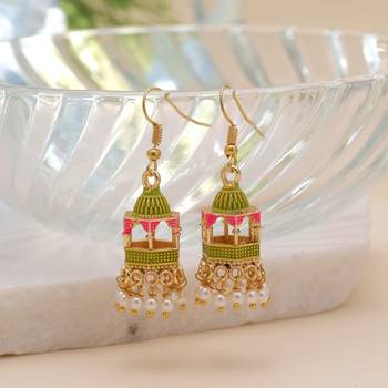Parrot green color palki meenakari earrings royal look 2