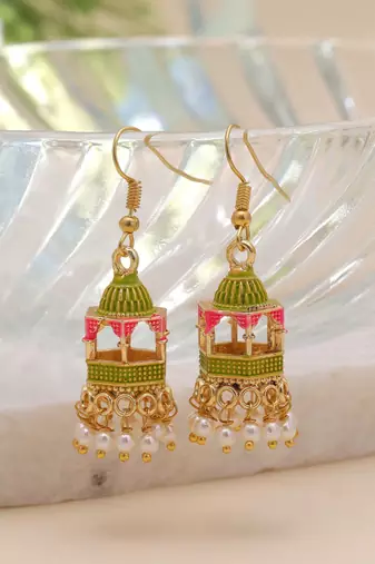 Parrot green color palki meenakari earrings royal look