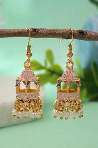 White color palki meenakari earrings traditional style