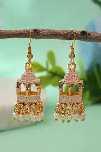 White color palki meenakari earrings traditional style