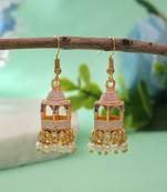 White color palki meenakari earrings traditional style