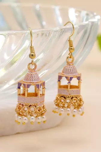 White color palki meenakari earrings traditional style